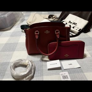 Coach satchel with matching wallet in rouge
